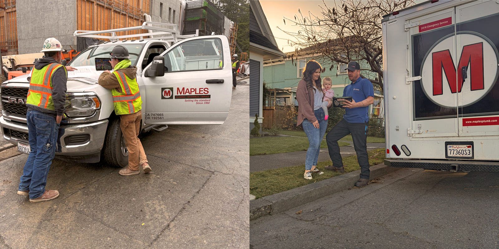 Maples plumbers team in front of Eureka California shop